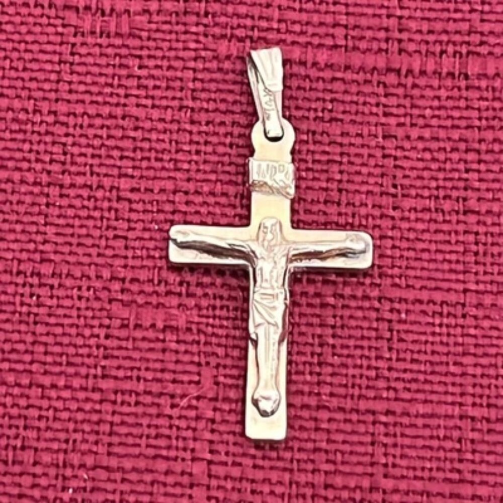 Vintage 4k Yellow Gold WEH Signed Cross Crucifix Necklace Pendant 1.25”